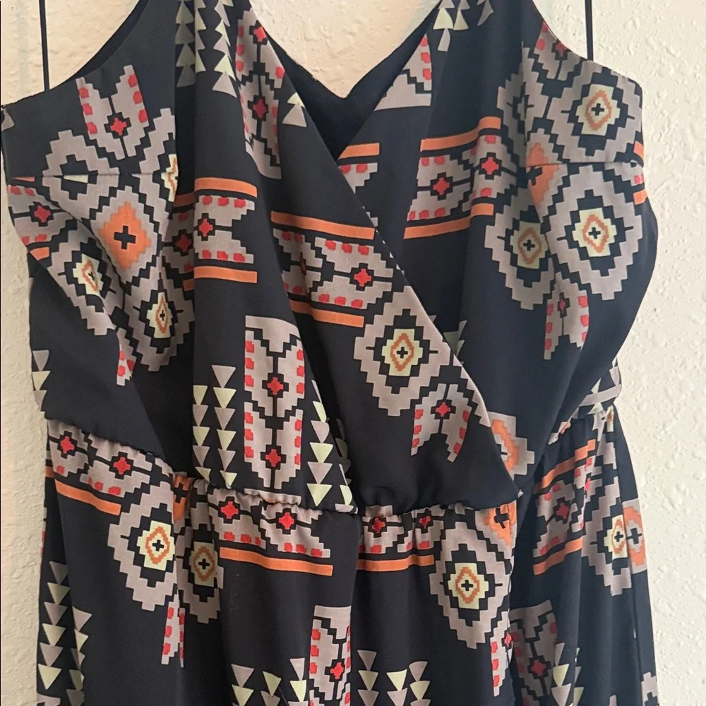 Skies Are Blue - Black and Orange Geometric Maxi Dress - Picture 4 of 5
